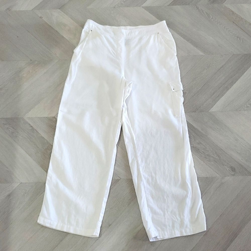 Sharagano Women’s White Linen, Wide Leg Pants, Size Large